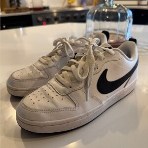 Kids Nike Court White and Black Lace-Up Sneakers